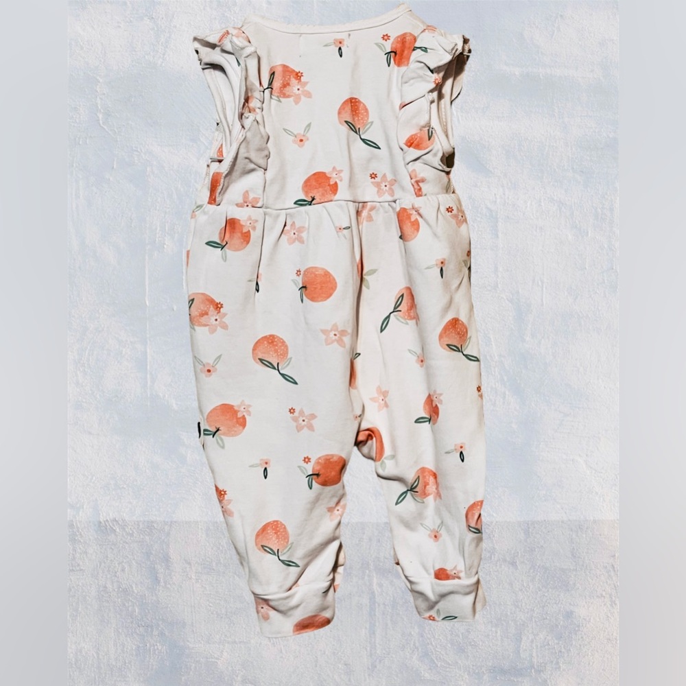 Rabbit + Bear 0-3 months peach Romper w/matching headband White/Peach Floral